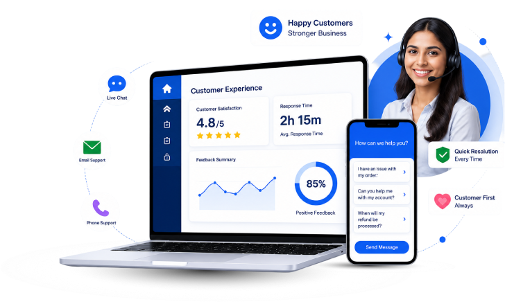Mewurk customer experience dashboard with happy-customer ratings